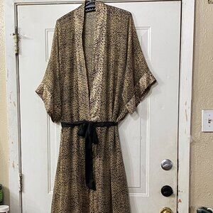 Vtg Andres Van Tisse Silk Womens Long Robe Sz XL-1X 3/4 Kimono Sleeve Sheer